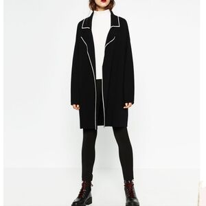 Zara Black Knit Sweater Open Front Cardigan Sz S